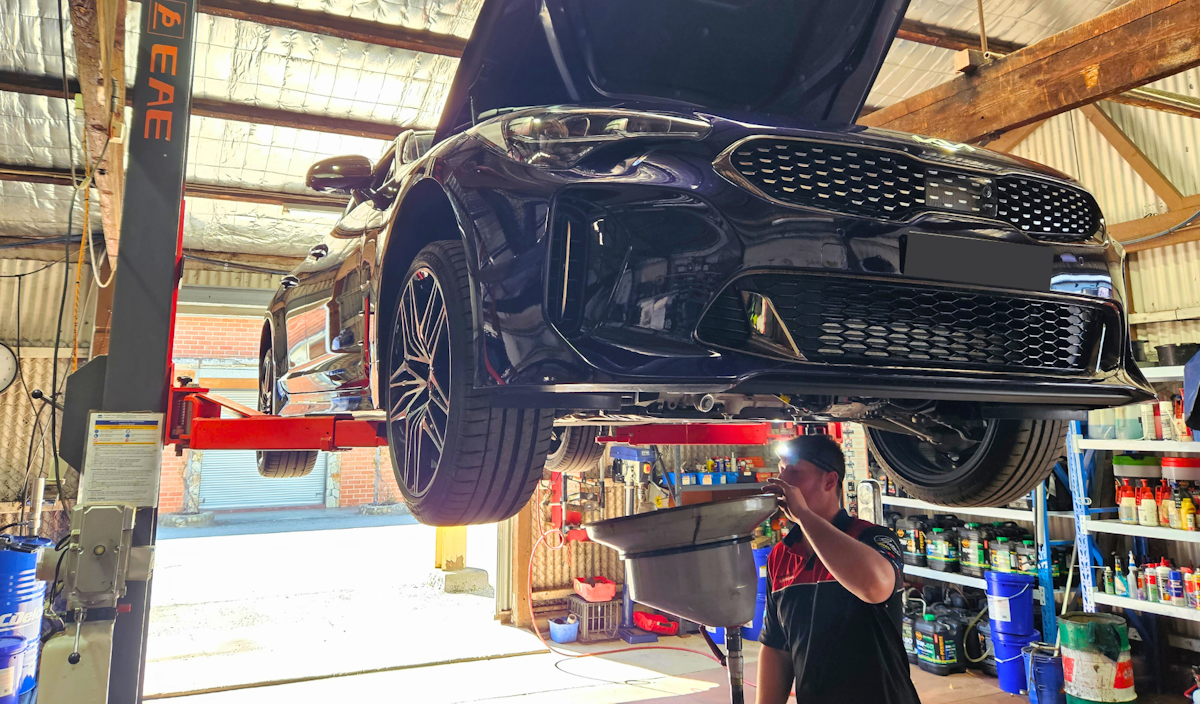 Looking under the bonnet of Kia Stinger undergoing it's 10,000km service